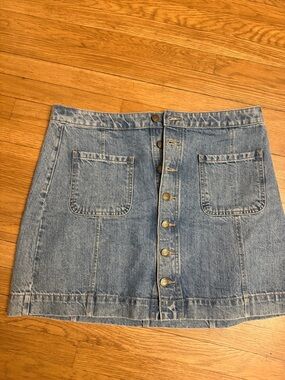 LOFT Light Blue Denim Mini Skirt with Front Buttons